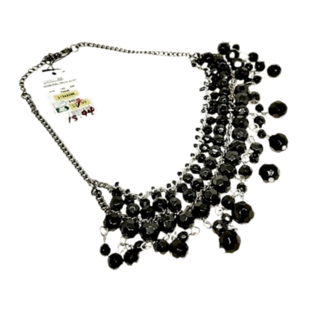 10/$20. ~Black Multifaceted Beads, Silver Tone Choker - Picture 3 of 5